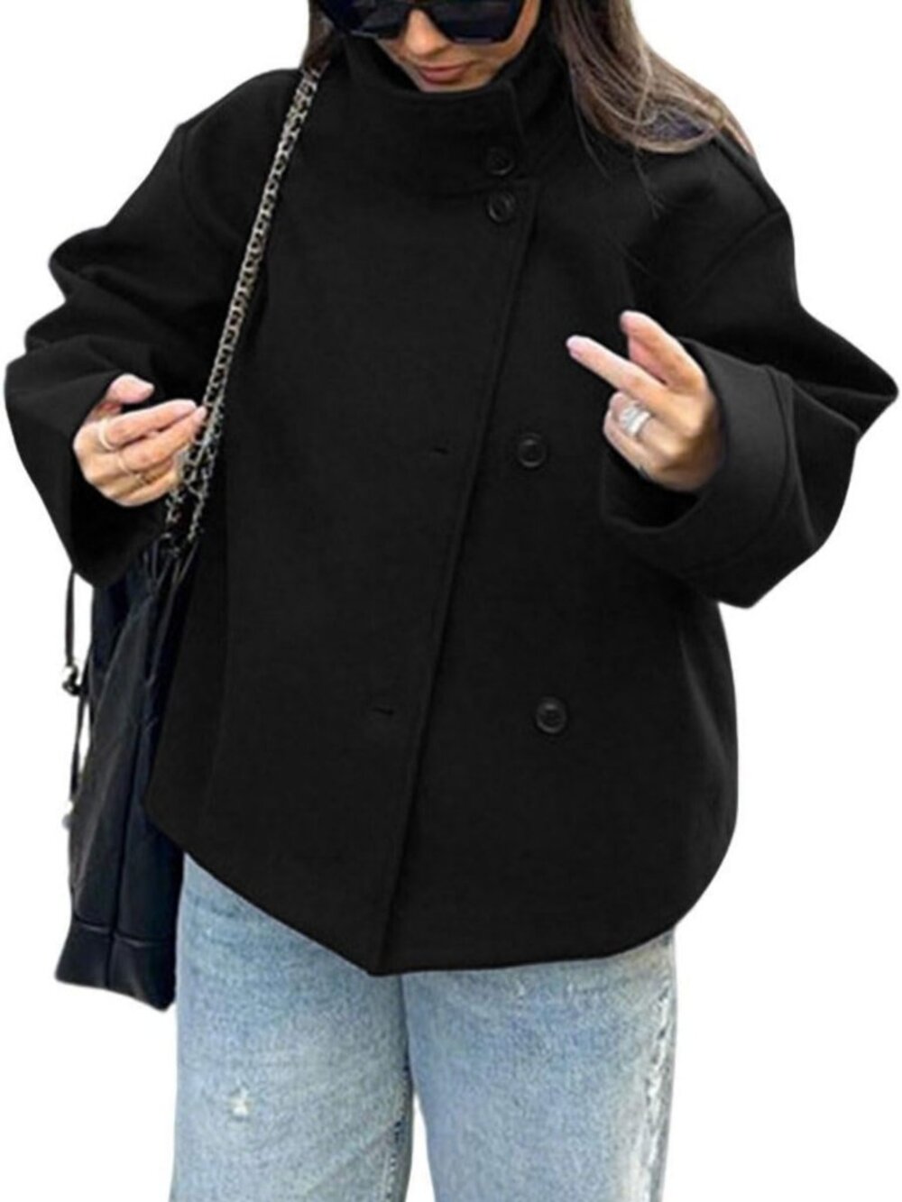 Cozy Women's Wool Blend Crop Peacoat - Casual Winter Short Jacket Outerwear